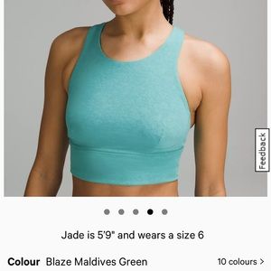 Lululemon Wunder train long line bra sz 6 in Blaze Maldives Green